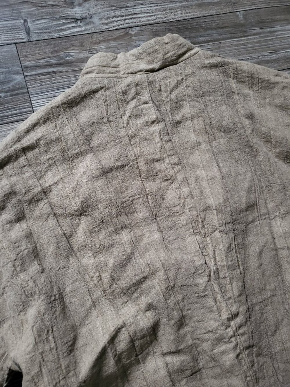 NWOT Heavy Raw Linen Kimono Coat Quilted Cotton Lined Haori Oatmeal - Picture 8 of 13